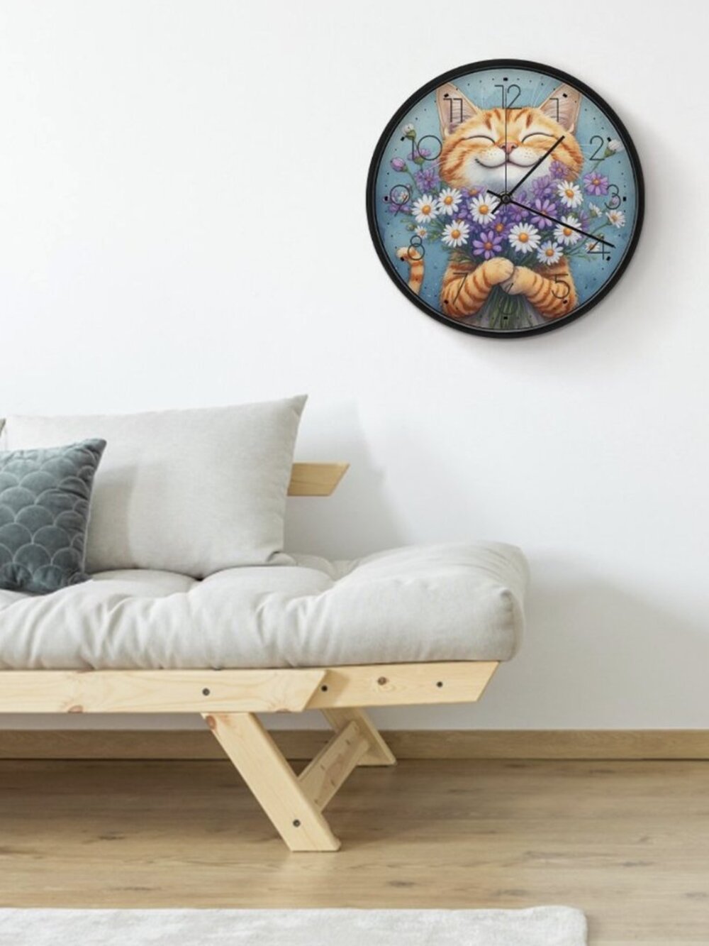 Happy Cat Wall Clock, Whimsical Animal Decor, PC Tempered Glass Art - Picture 4 of 9